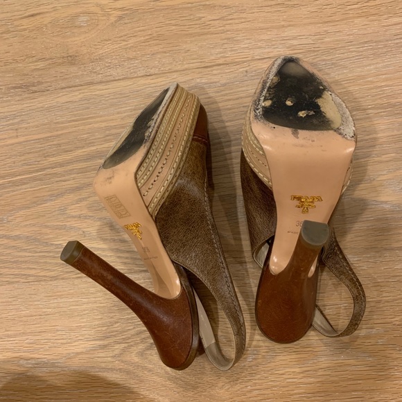 Prada platform brown heels unique two toned design size 36.5 - Picture 4 of 6